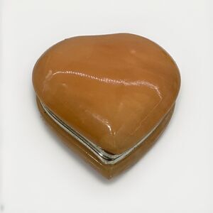VTG Alabaster Heart Shaped Trinket Box Hinged Lid Orange Silver MADE IN ITALY